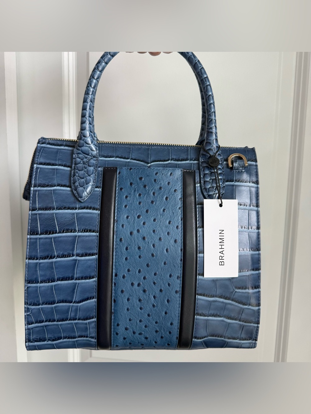Brahmin Small Caroline Satchel Retro Blue Skye Leather - Picture 8 of 9